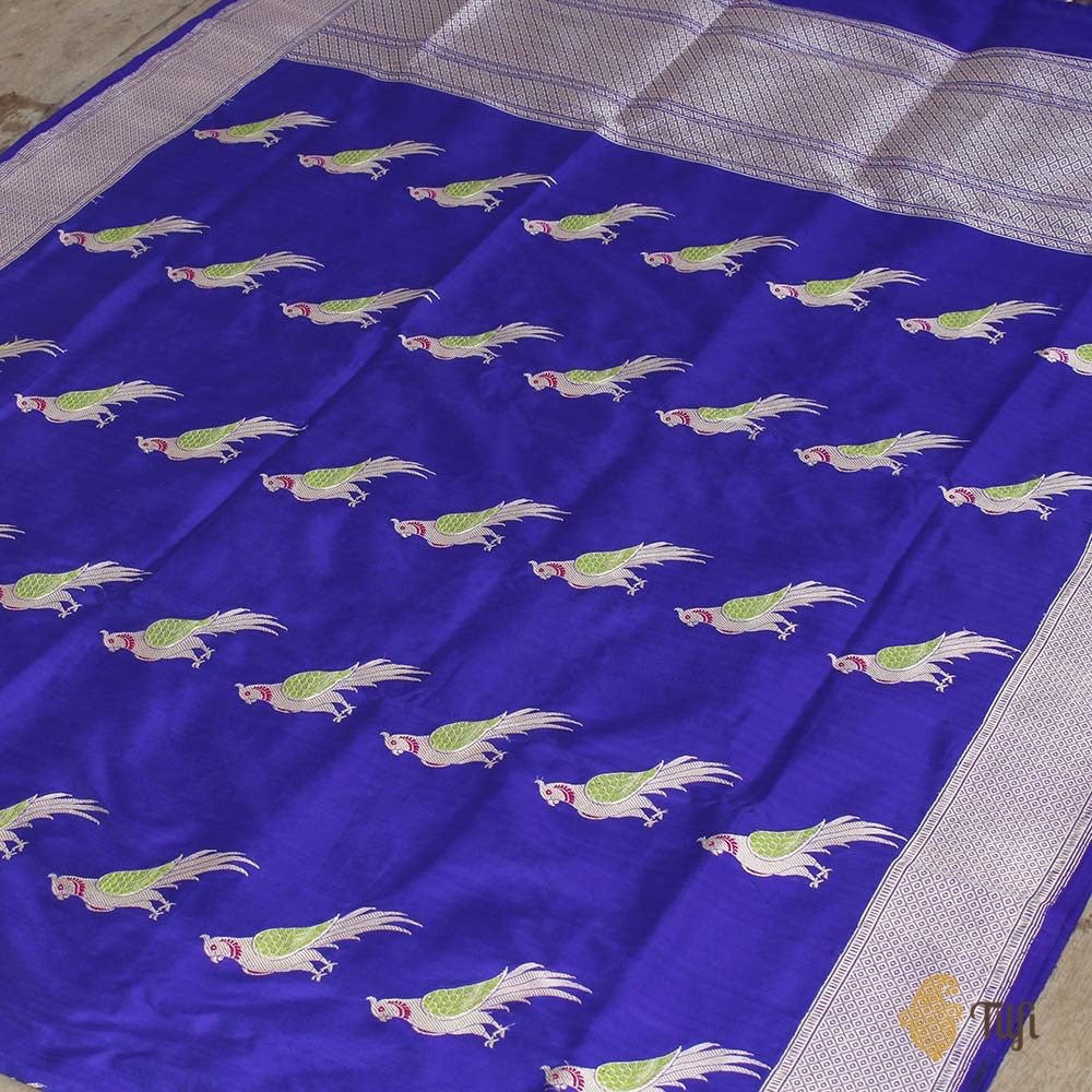 Blue Pure Katan Silk Banarasi Handloom Dupatta