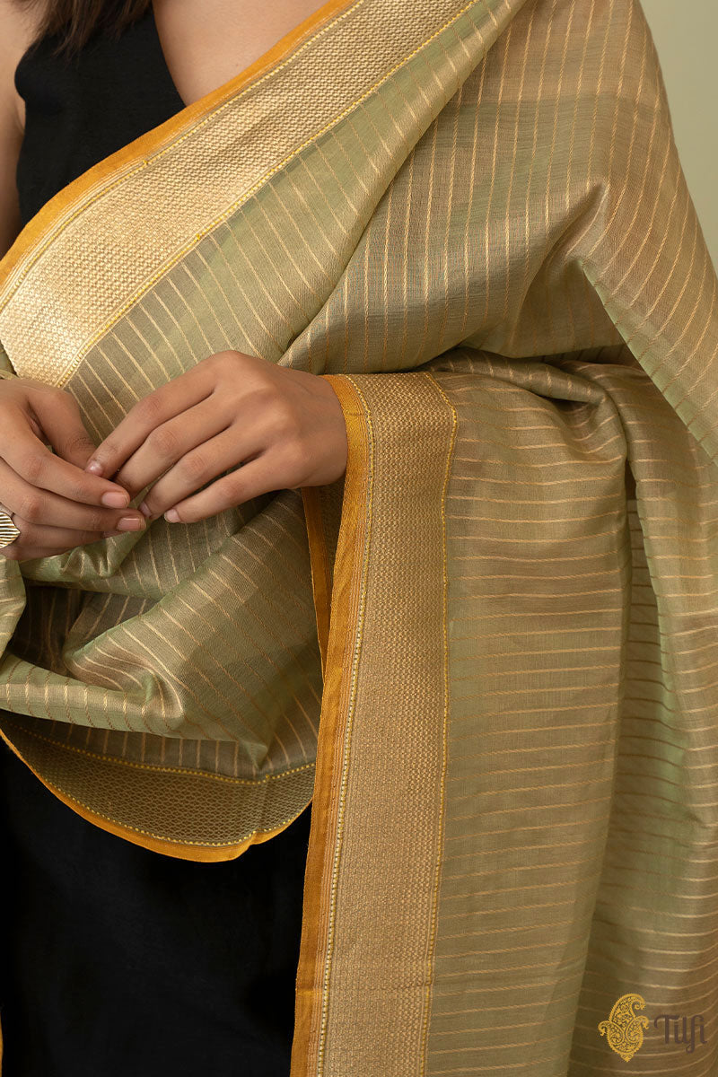 Green Pure Cotton Silk Tissue Banarasi Handloom Dupatta