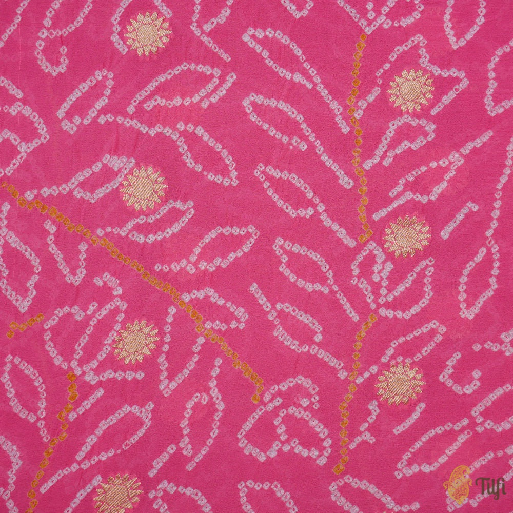 Coral Pink Pure Georgette Banarasi Handloom Bandhani Dupatta