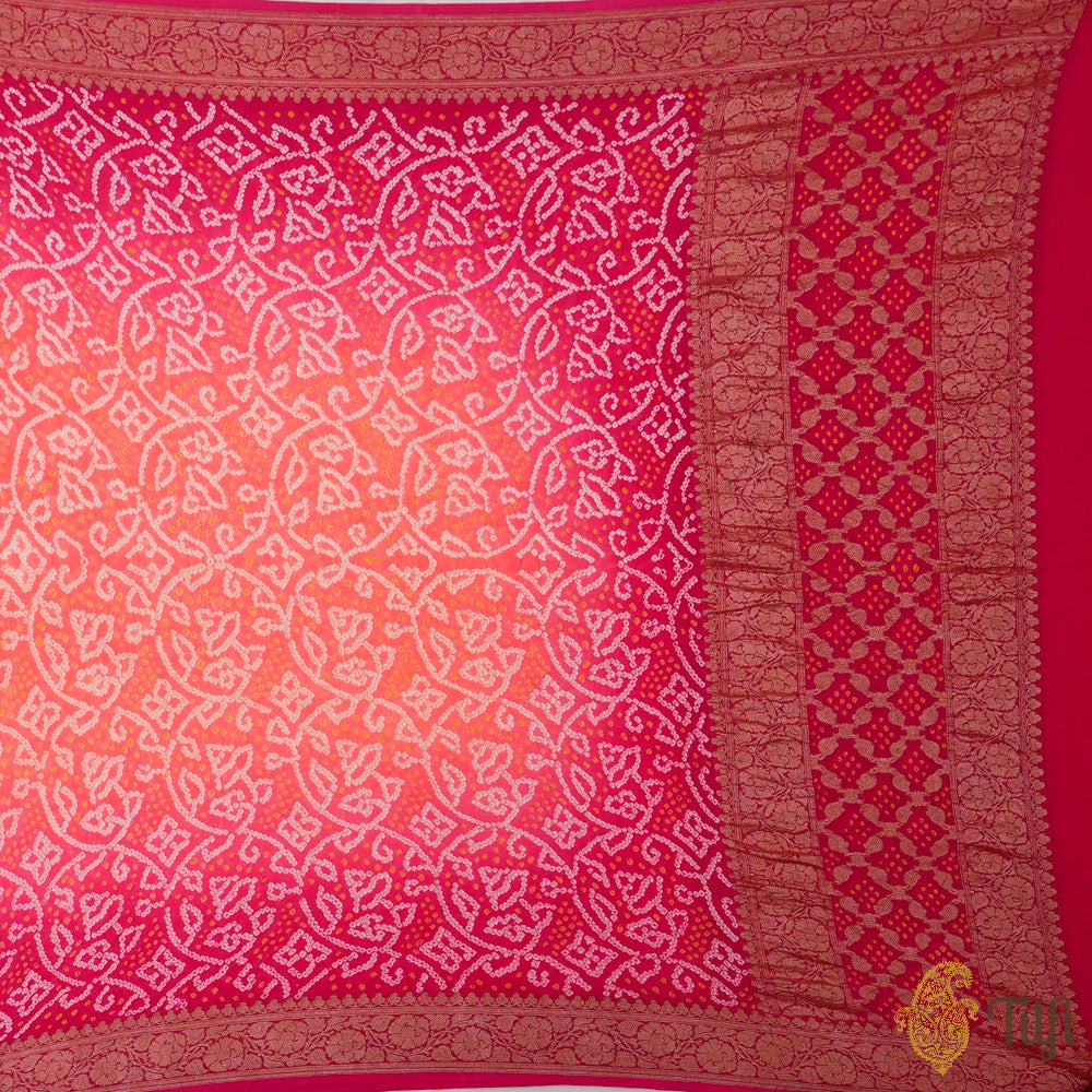 Peach-Pink Pure Georgette Banarasi Handloom Bandhani Dupatta