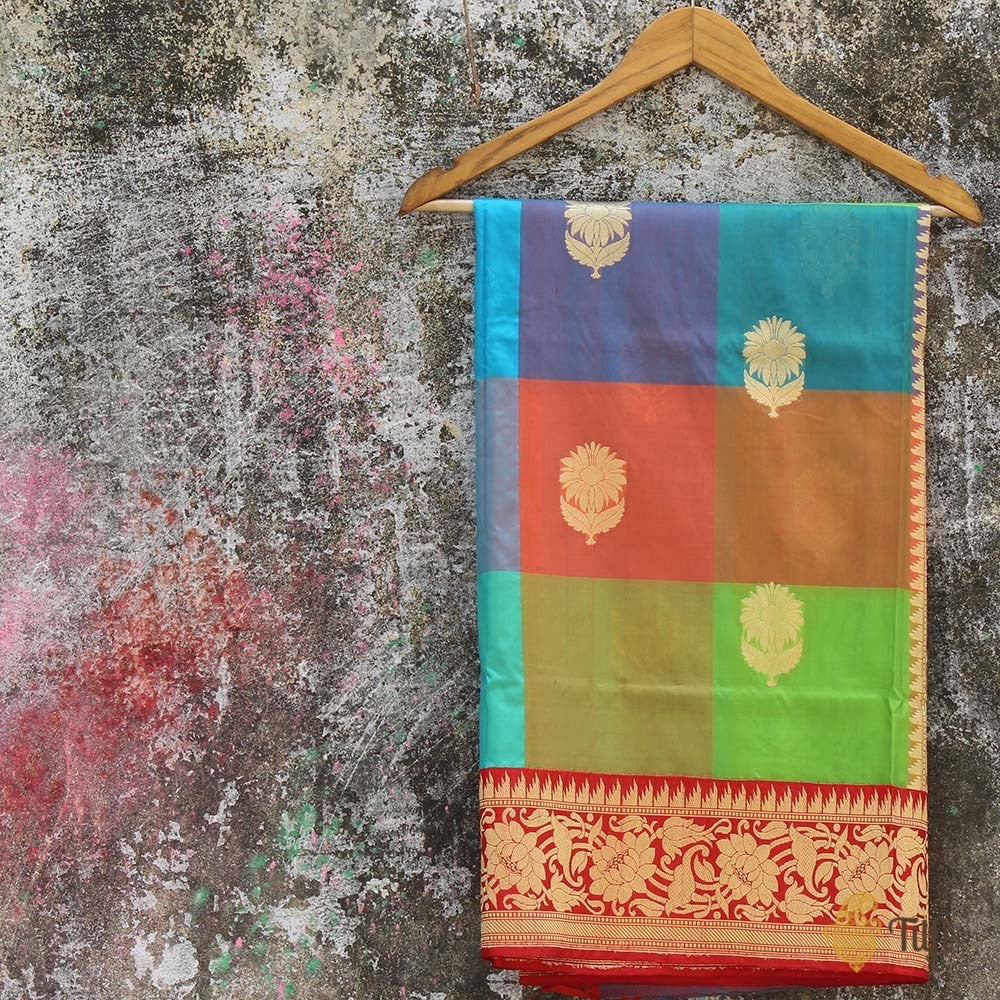 Multicolored Pure Silk Georgette Banarasi Handloom Dupatta