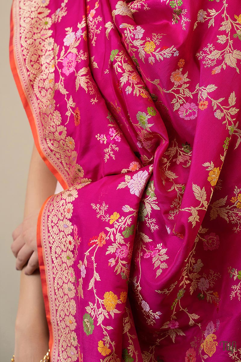 Magenta Pink Pure Katan Silk Banarasi Handloom Dupatta
