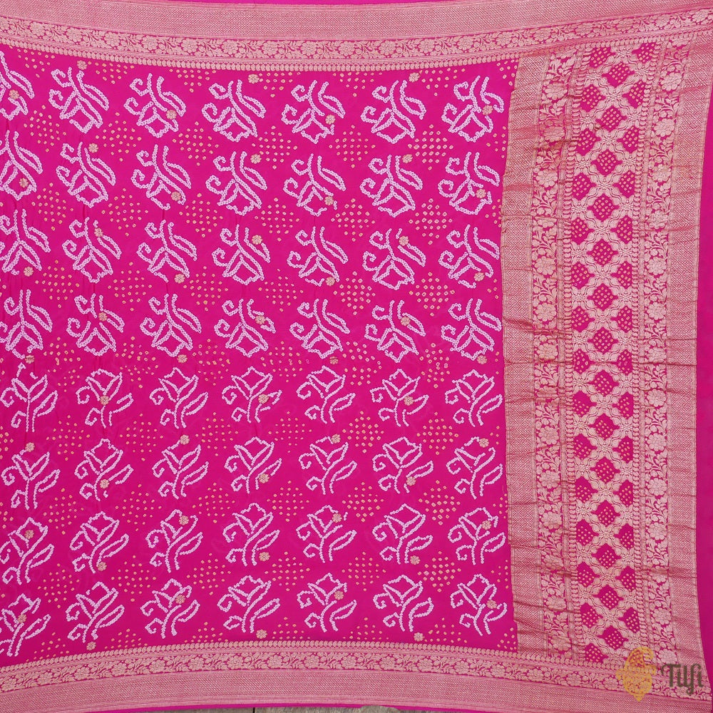 Fuchsia Pink Pure Georgette Banarasi Handloom Bandhani Dupatta