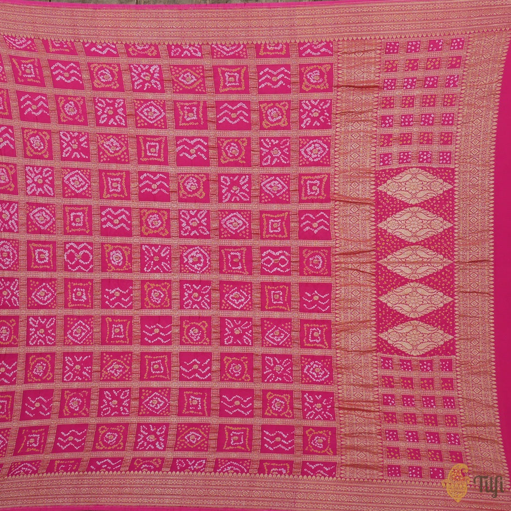 Coral Pink Pure Georgette Banarasi Handloom Bandhani Dupatta