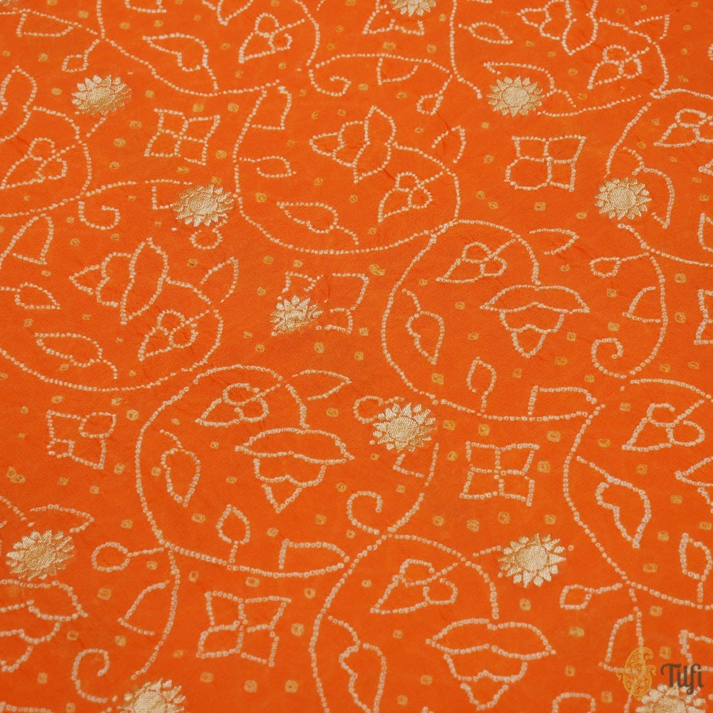Orange Pure Georgette Banarasi Handloom Bandhani Dupatta