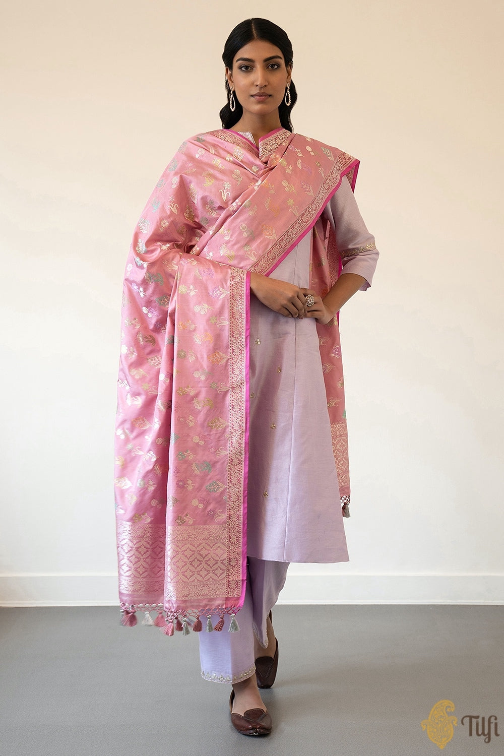 Pink Pure Katan Silk Banarasi Handloom Kadwa Dupatta