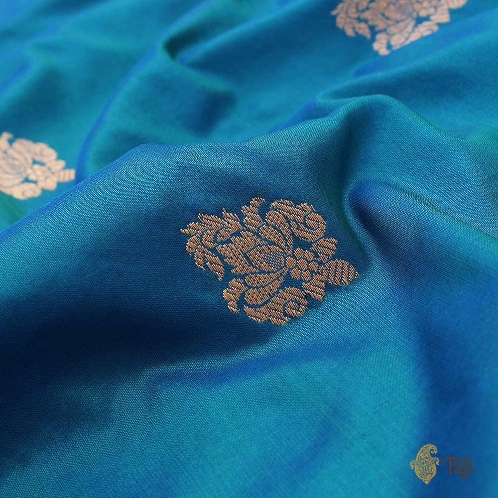 Green-Blue Pure Katan Silk Banarasi Handloom Dupatta