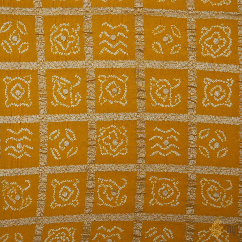 Yellow Pure Georgette Banarasi Handloom Bandhani Dupatta