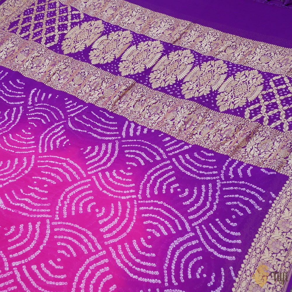 Pink-Purple Pure Georgette Banarasi Handloom Bandhani Dupatta