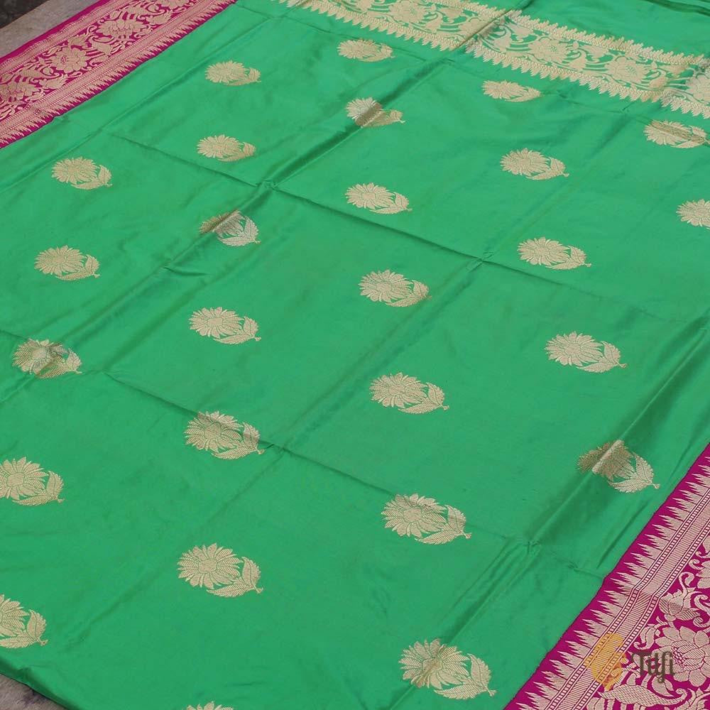 Green-Rani Pink Pure Katan Silk Banarasi Handloom Dupatta