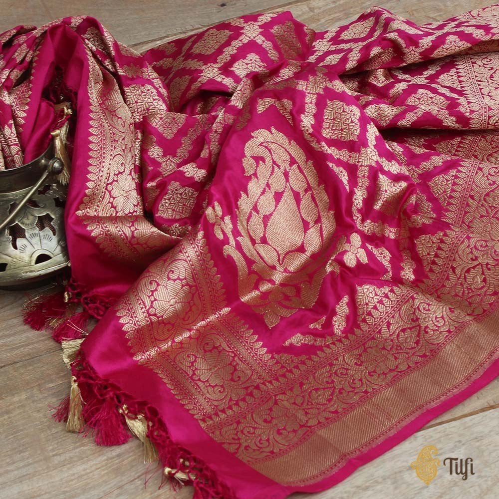 Pink Pure Silk Georgette Banarasi Handloom Dupatta