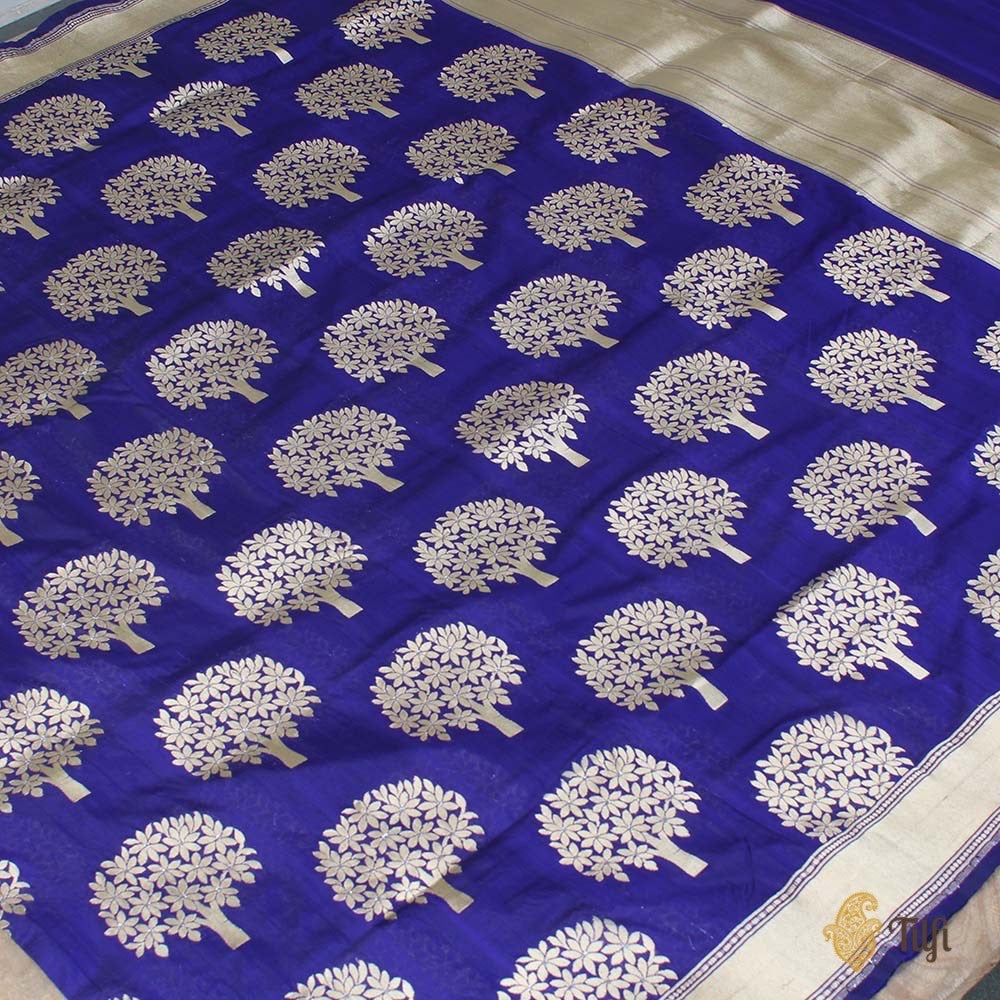 Black-Navy Blue Pure Silk Georgette Banarasi Handloom Dupatta