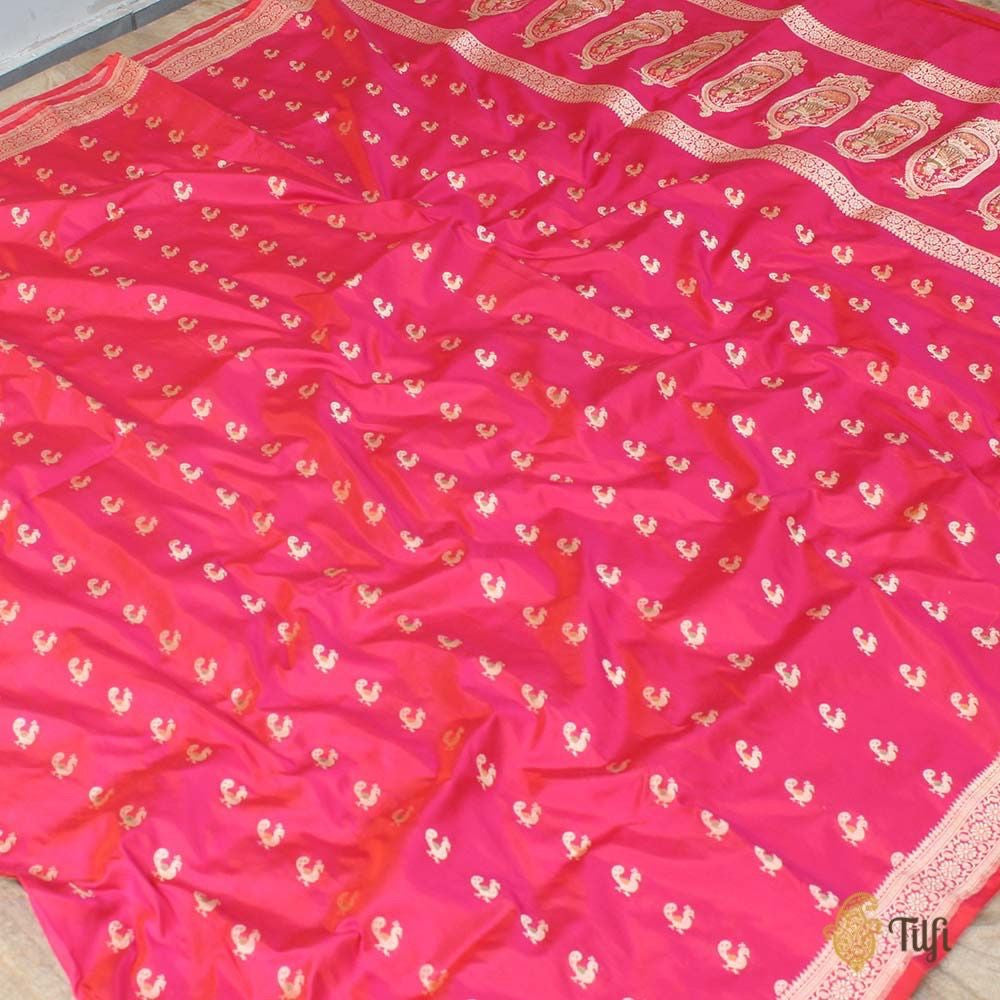 Pink-Orange Pure Katan Silk Banarasi Handloom Dupatta