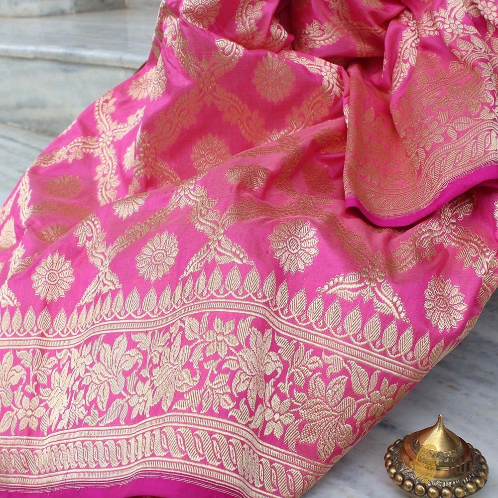 Light Peach-Pink Pure Katan Silk Banarasi Handloom Dupatta