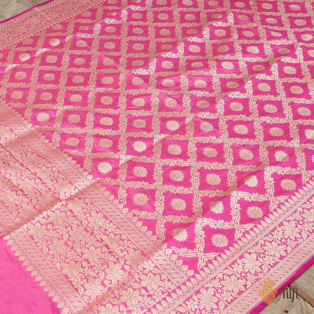 Light Peach-Pink Pure Katan Silk Banarasi Handloom Dupatta