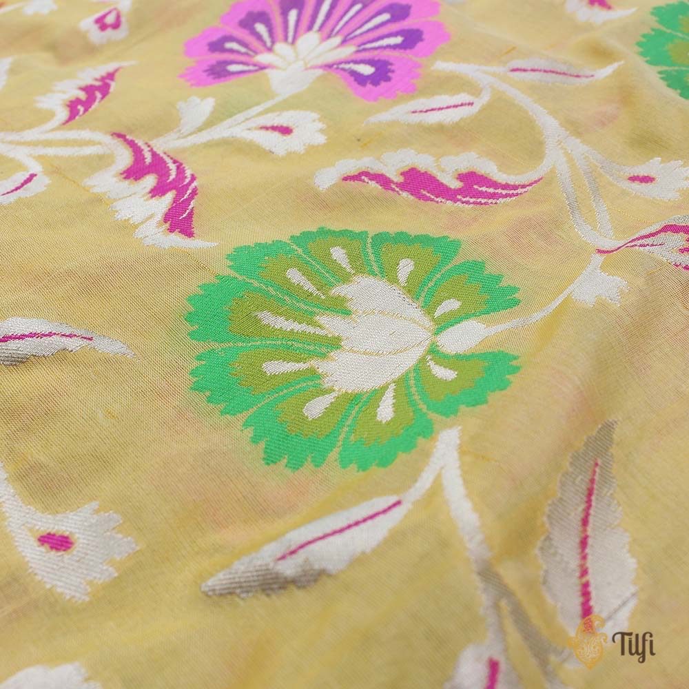 Yellow Pure Silk Georgette Banarasi Handloom Dupatta