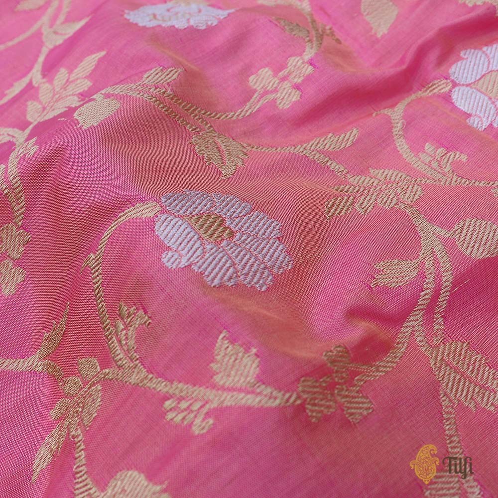 Ivory-Pink Pure Katan Silk Banarasi Kadwa Handloom Dupatta