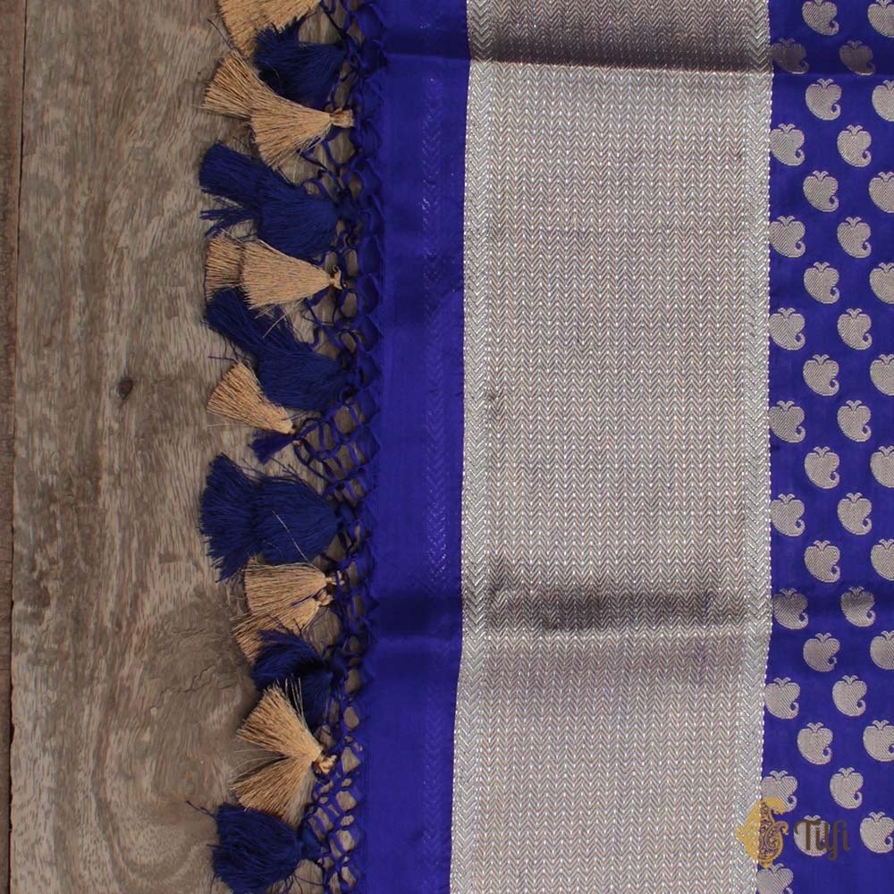 Royal Blue Pure Silk Georgette Banarasi Handloom Dupatta