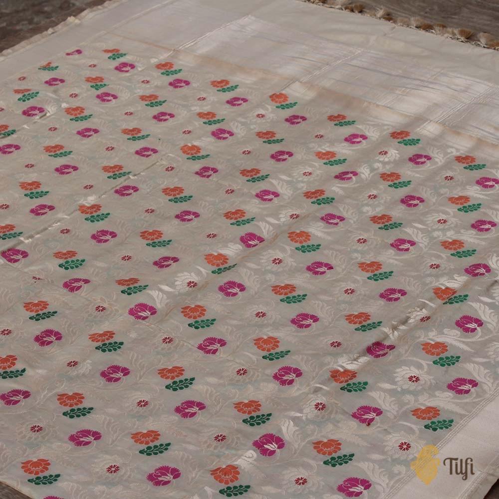Off-White Pure Katan Silk Banarasi Handloom Dupatta