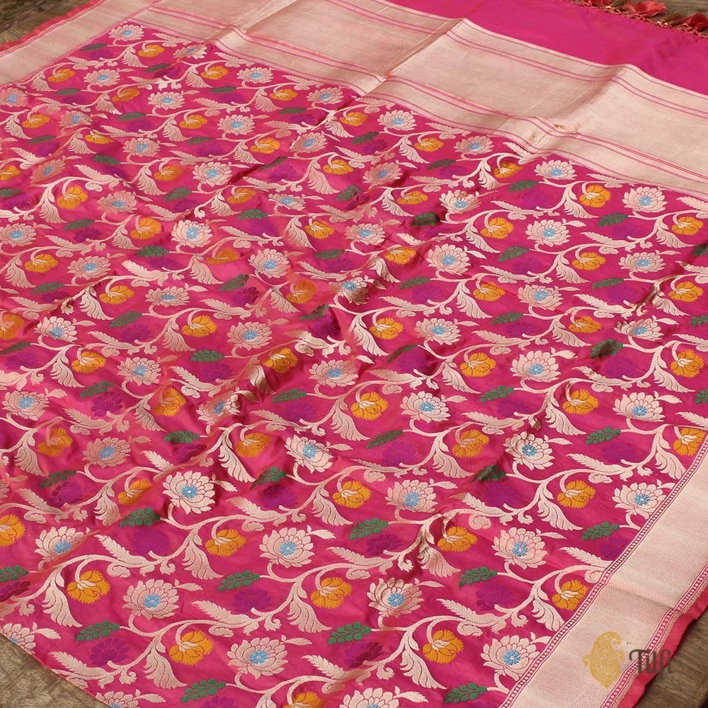 Peach-Gulabi Pink Pure Katan Silk Banarasi Handloom Dupatta