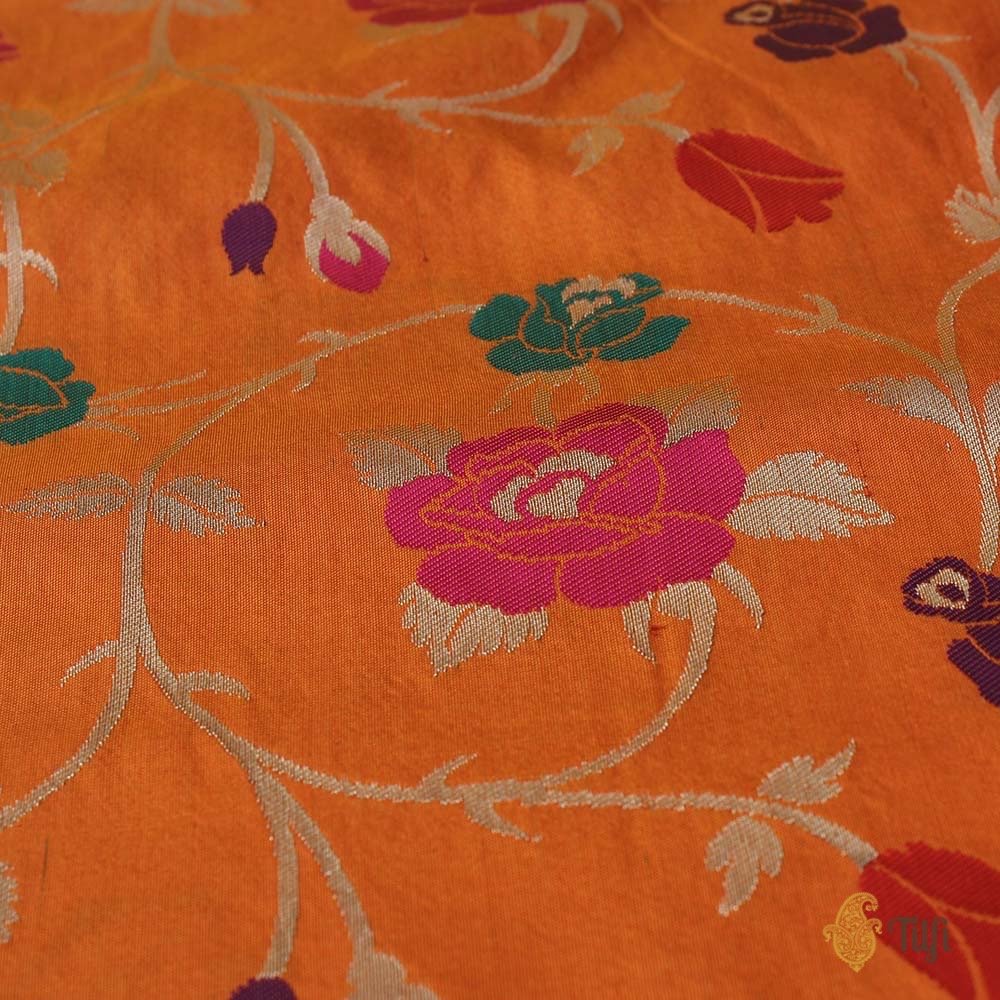 Yellow-Orange Pure Katan Silk Banarasi Handloom Dupatta