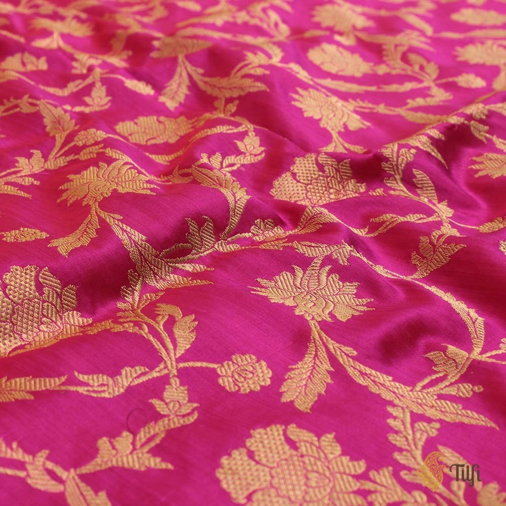 Red-Indian Pink Pure Katan Silk Banarasi Handloom Kadwa Jangla Dupatta