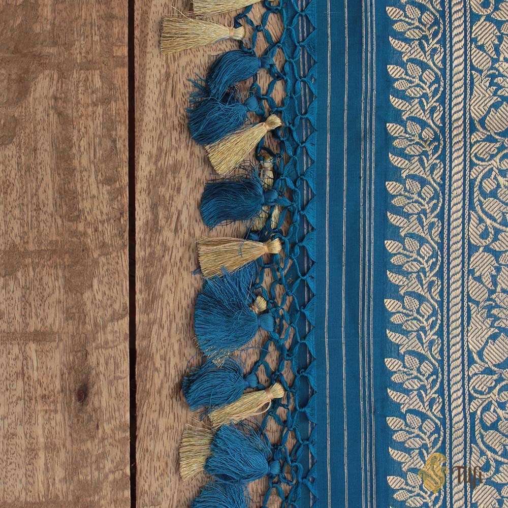 Sapphire Blue Pure Katan Silk Banarasi Kadwa Jangla Handloom Dupatta