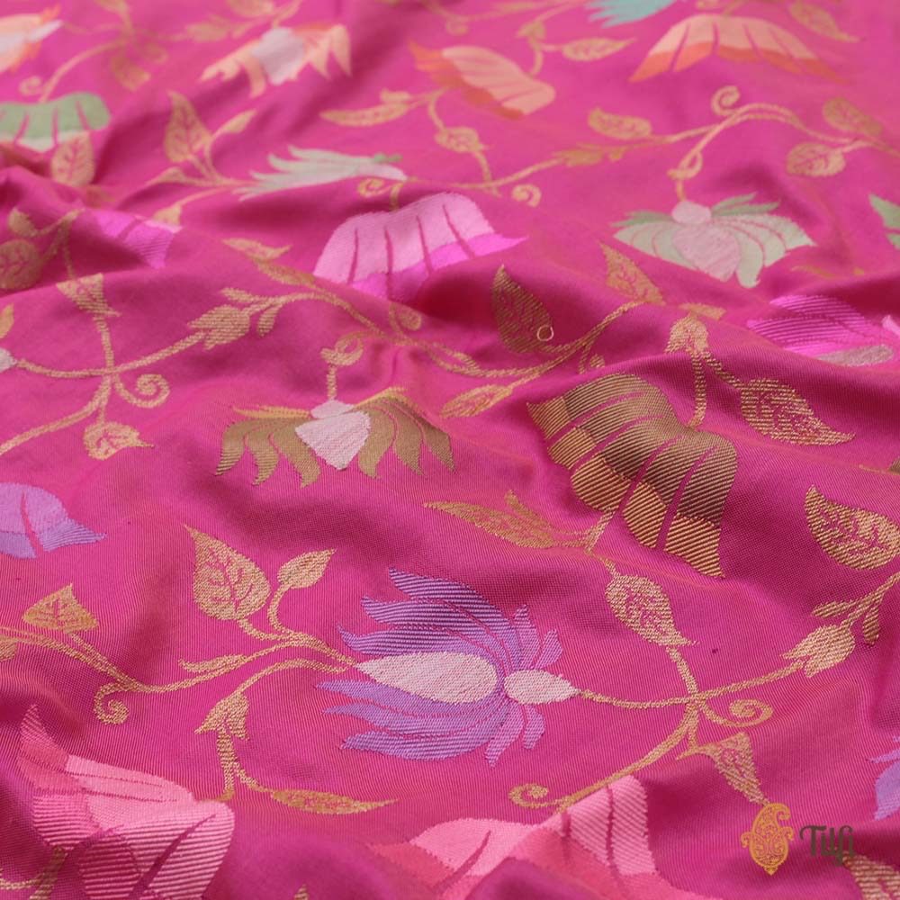 Peach-Gulabi Pink Pure Katan Silk Banarasi Kadwa Handloom Dupatta
