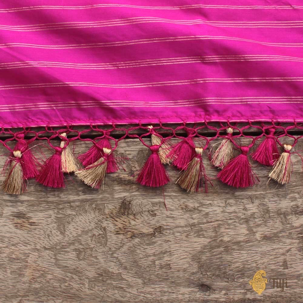 Rani Pink Pure Katan Silk Banarasi Handloom Dupatta