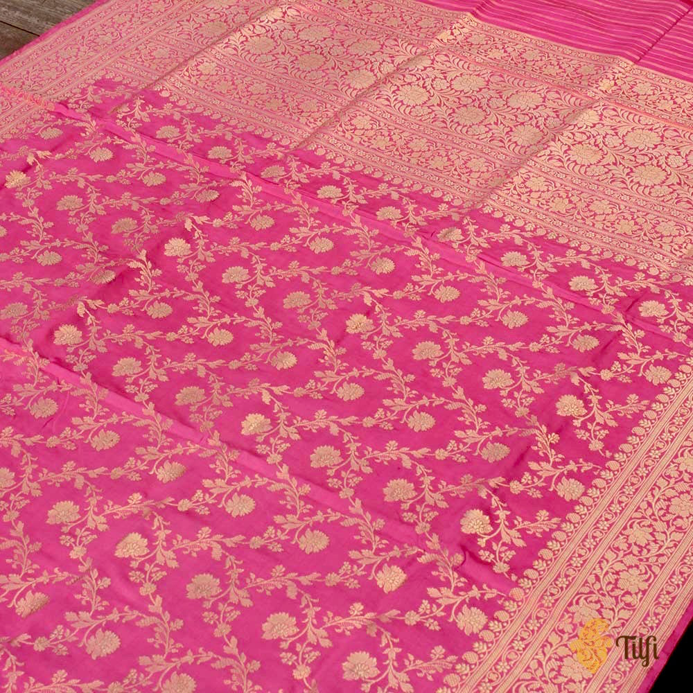Pink Pure Katan Silk Kadwa Jangla Handloom Dupatta