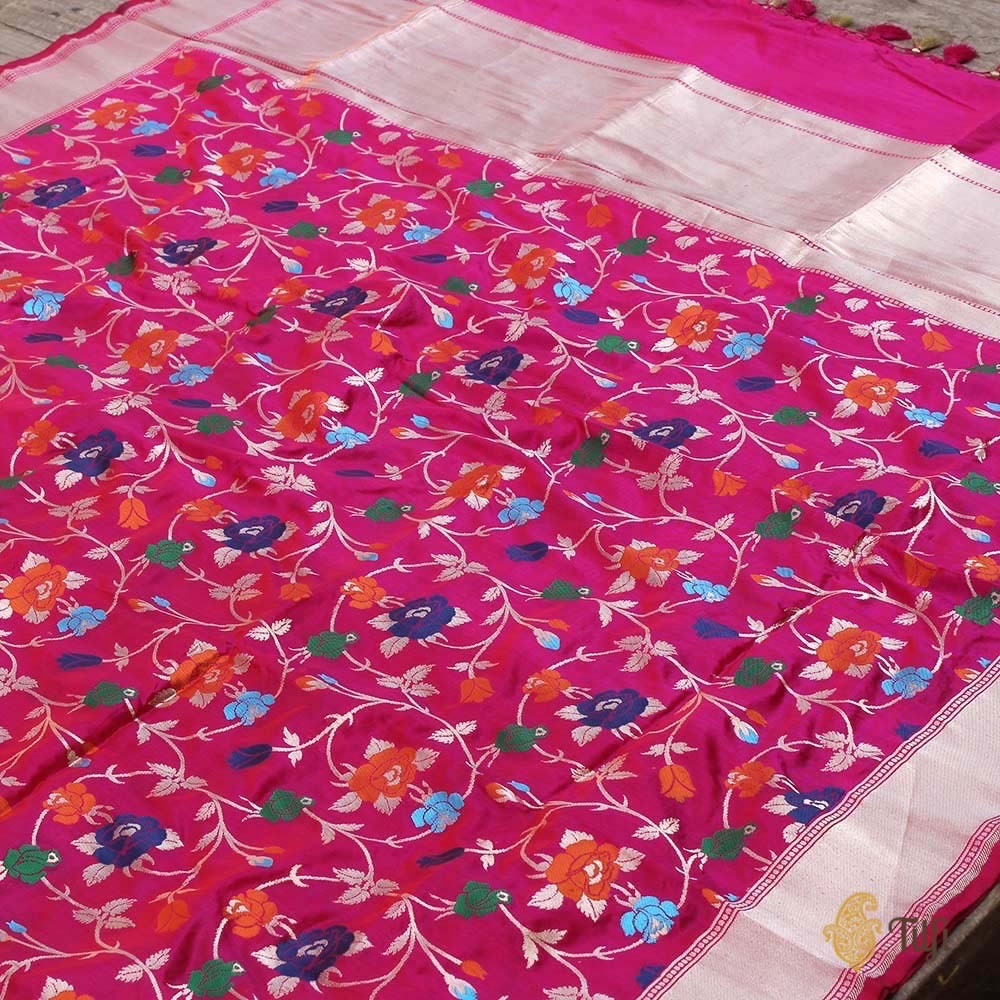Orange-Indian Pink Pure Katan Silk Banarasi Handloom Dupatta