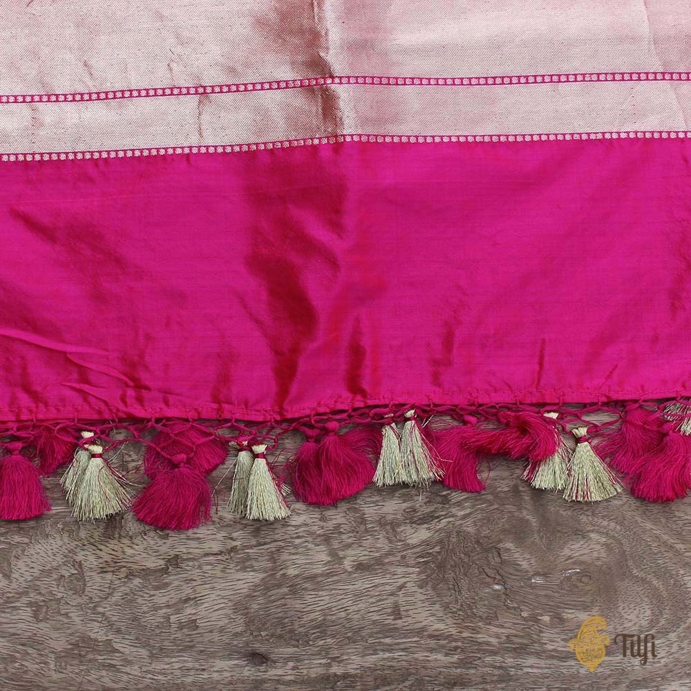 Orange-Indian Pink Pure Katan Silk Banarasi Handloom Dupatta