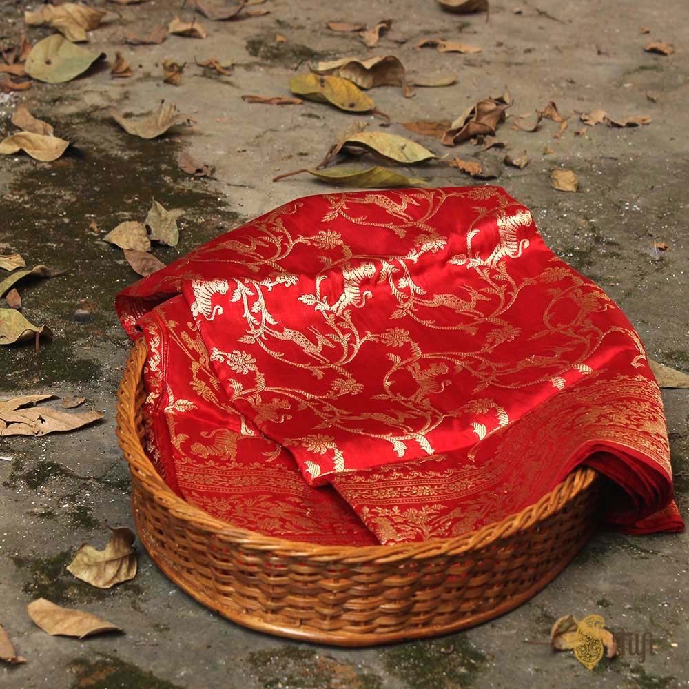 Reddish Maroon Pure Katan Silk Banarasi Handloom Dupatta