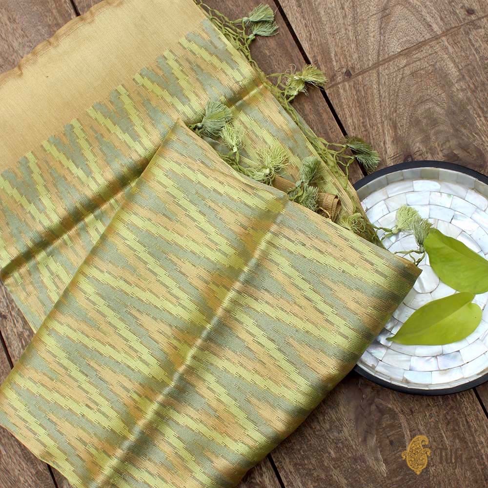 Green Pure Kora Tissue Net Banarasi Handloom Dupatta