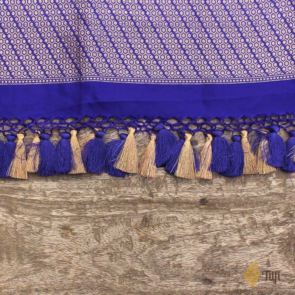 Royal Blue Pure Silk Georgette Banarasi Handloom Dupatta
