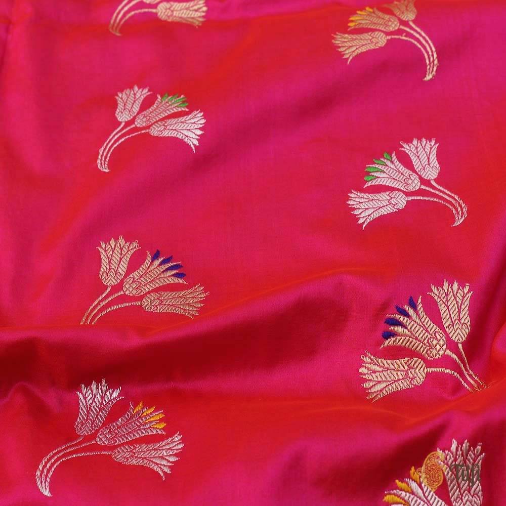 Orange-Rani Pink Pure Katan Silk Banarasi Handloom Dupatta