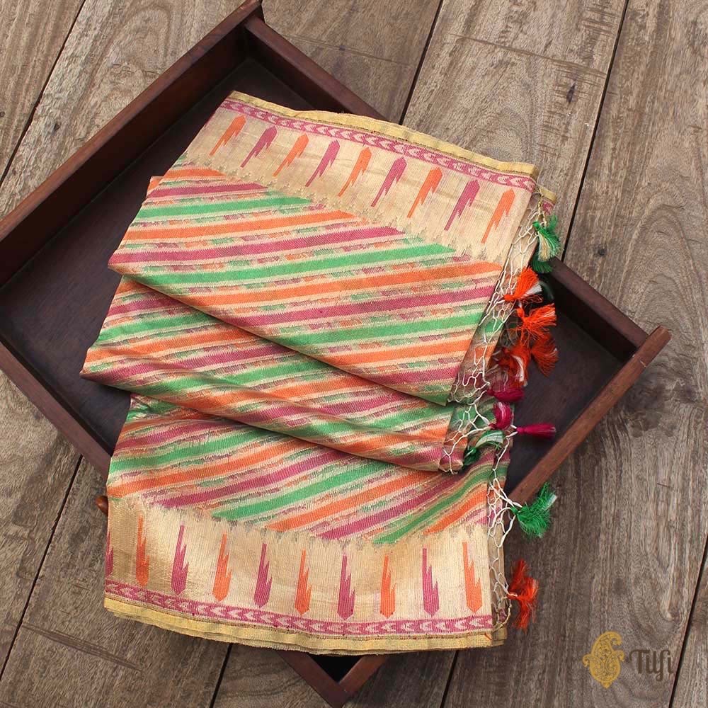 Multicoloured Pure Kora Tissue Net Banarasi Handloom Dupatta