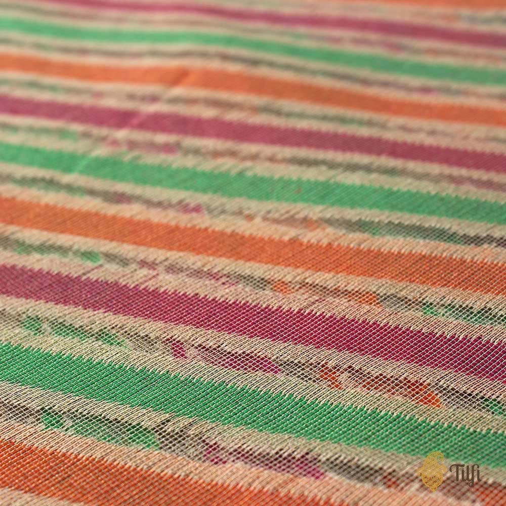 Multicoloured Pure Kora Tissue Net Banarasi Handloom Dupatta