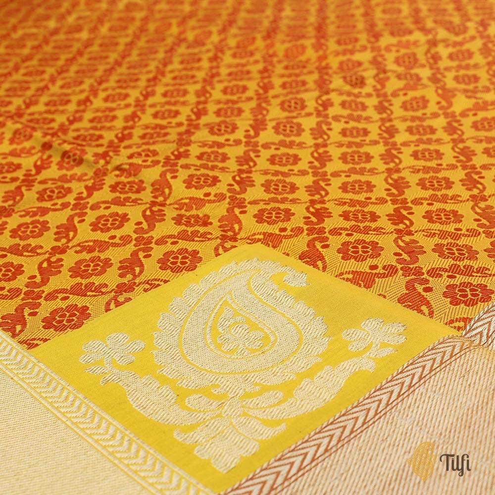 Orange-Yellow Pure Katan Silk Banarasi Handloom Dupatta