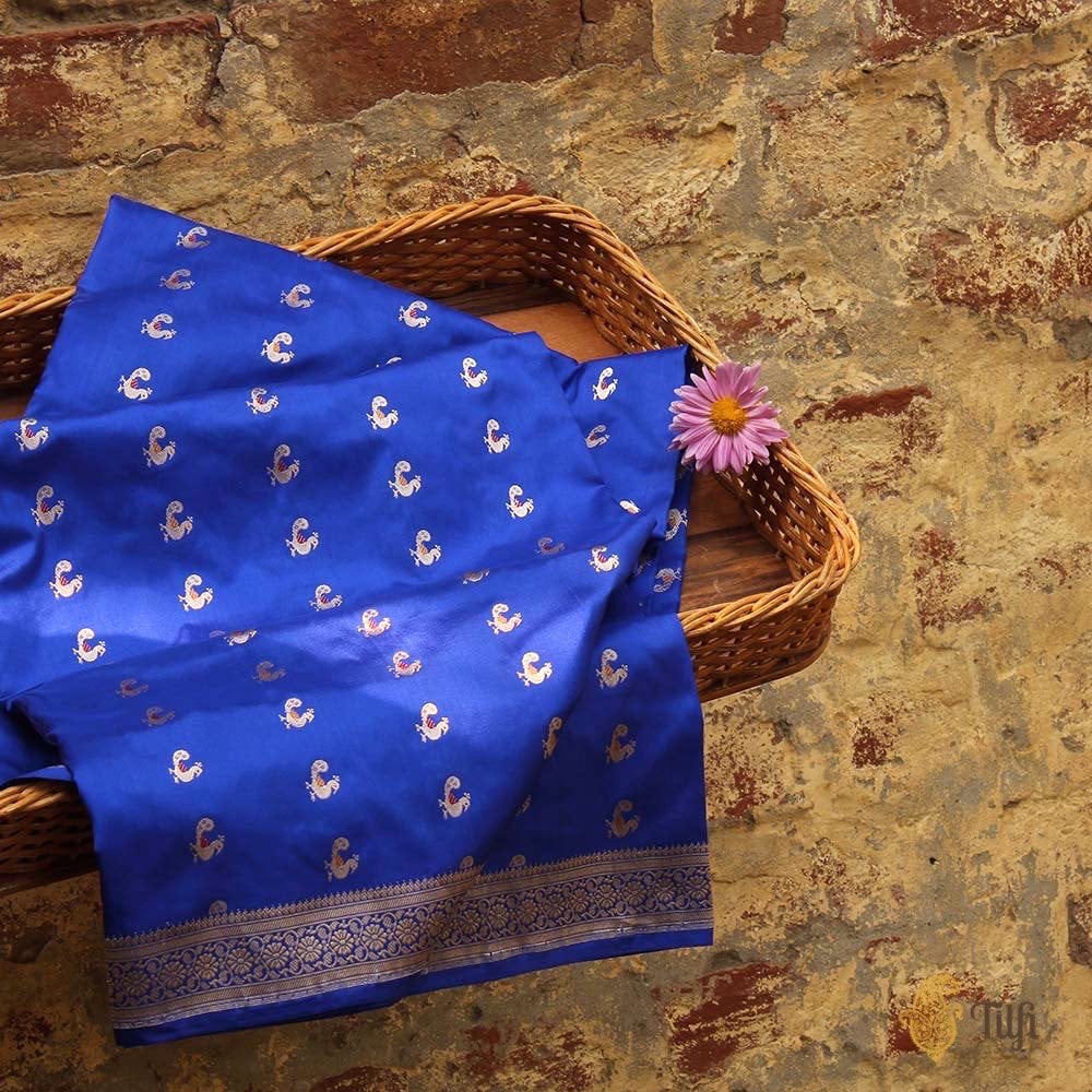 Royal Blue Pure Katan Silk Banarasi Handwoven Dupatta