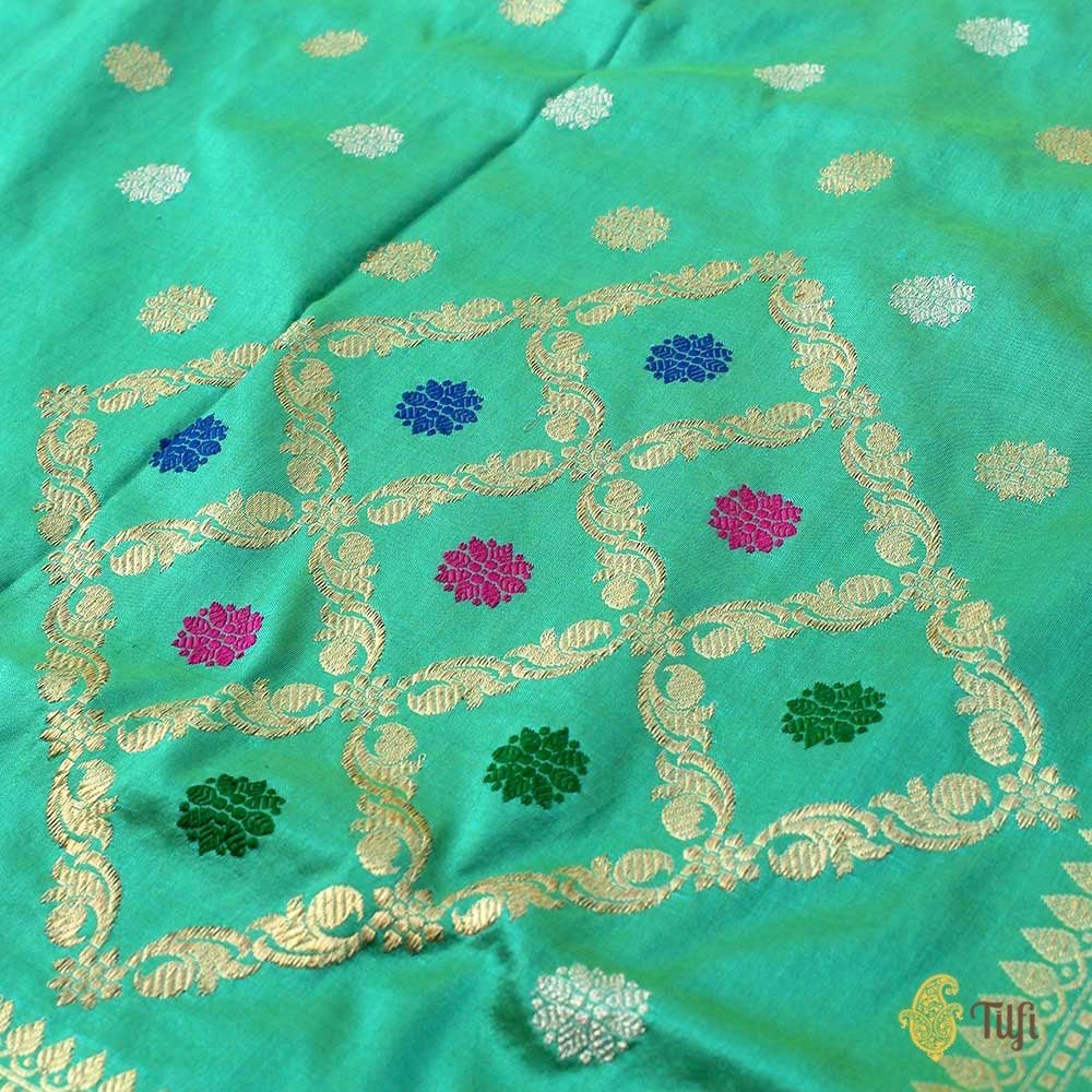 Turquoise Green Pure Katan Silk Banarasi Handloom Dupatta