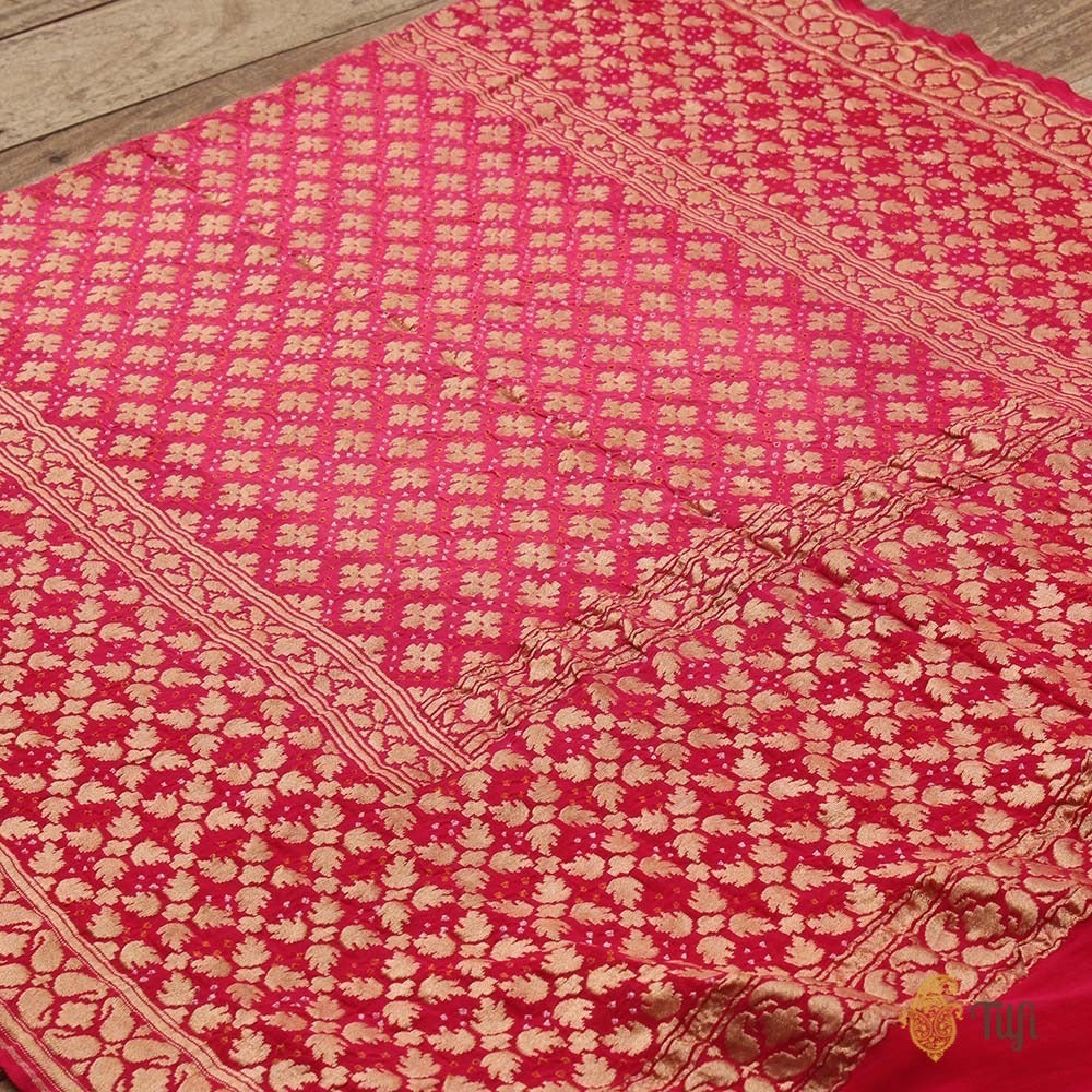 Gulabi Pink Ombre Pure Georgette Banarasi Handloom Bandhani Dupatta