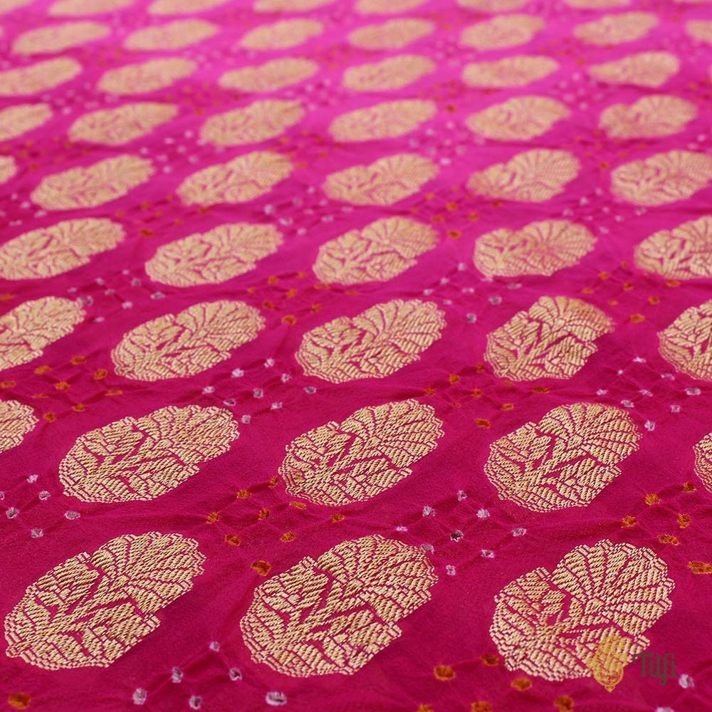 Rani Pink Ombre Pure Georgette Banarasi Handloom Bandhani Dupatta