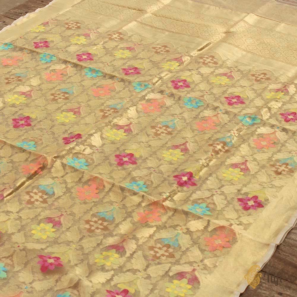 Gold Pure Kora Tissue Net Banarasi Handloom Dupatta