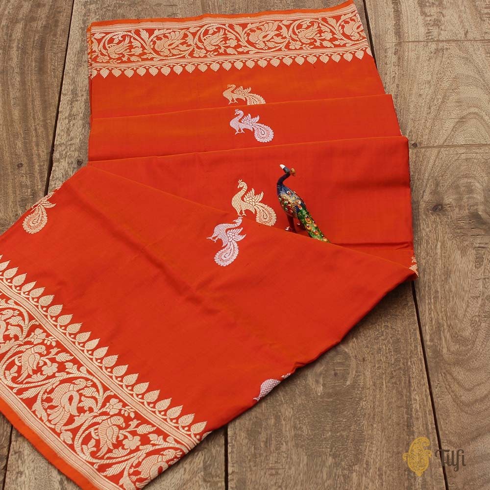 Deep Orange Pure Katan Silk Banarasi Handloom Dupatta