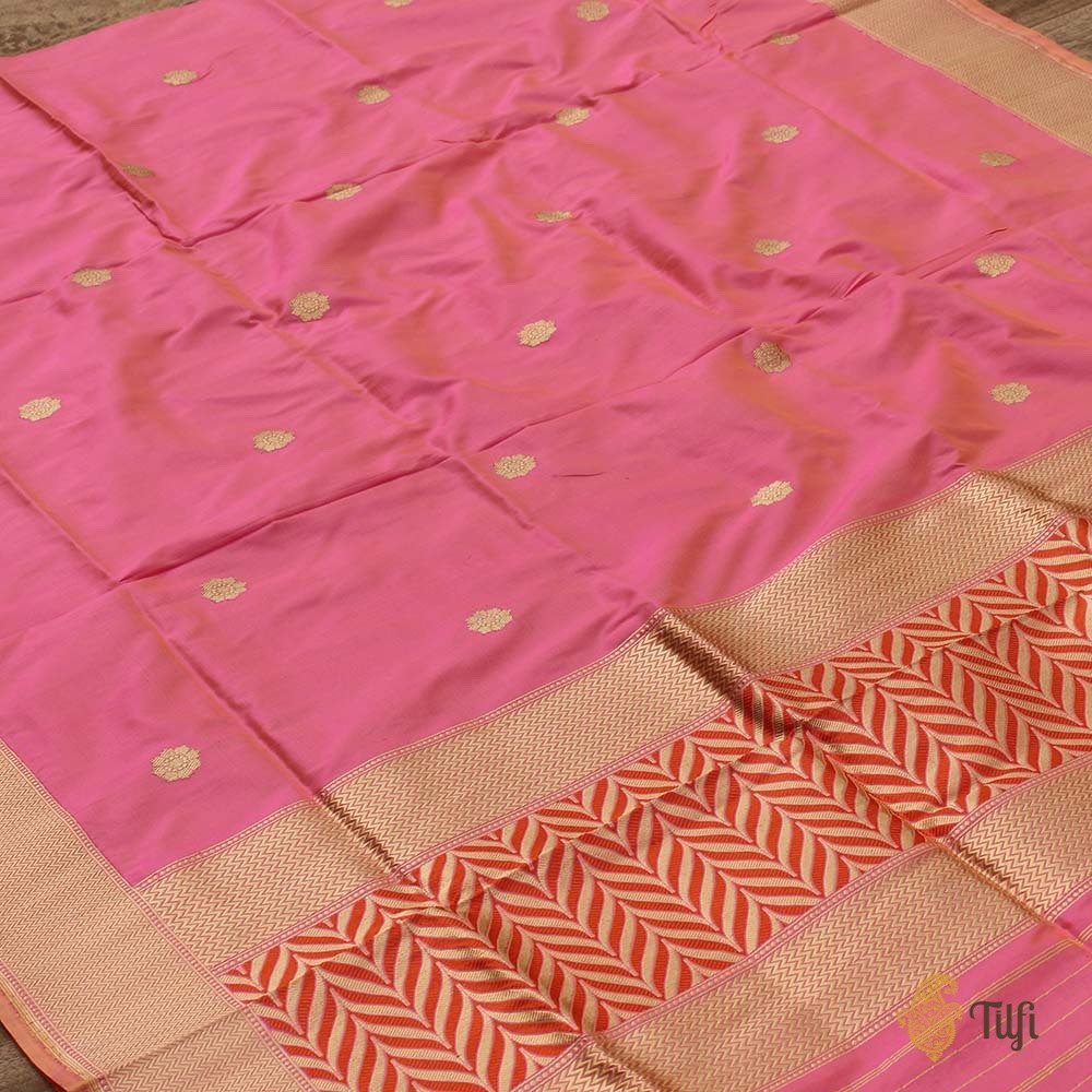 Light Yellow-Gulabi Pink Pure Katan Silk Banarasi Handloom Dupatta