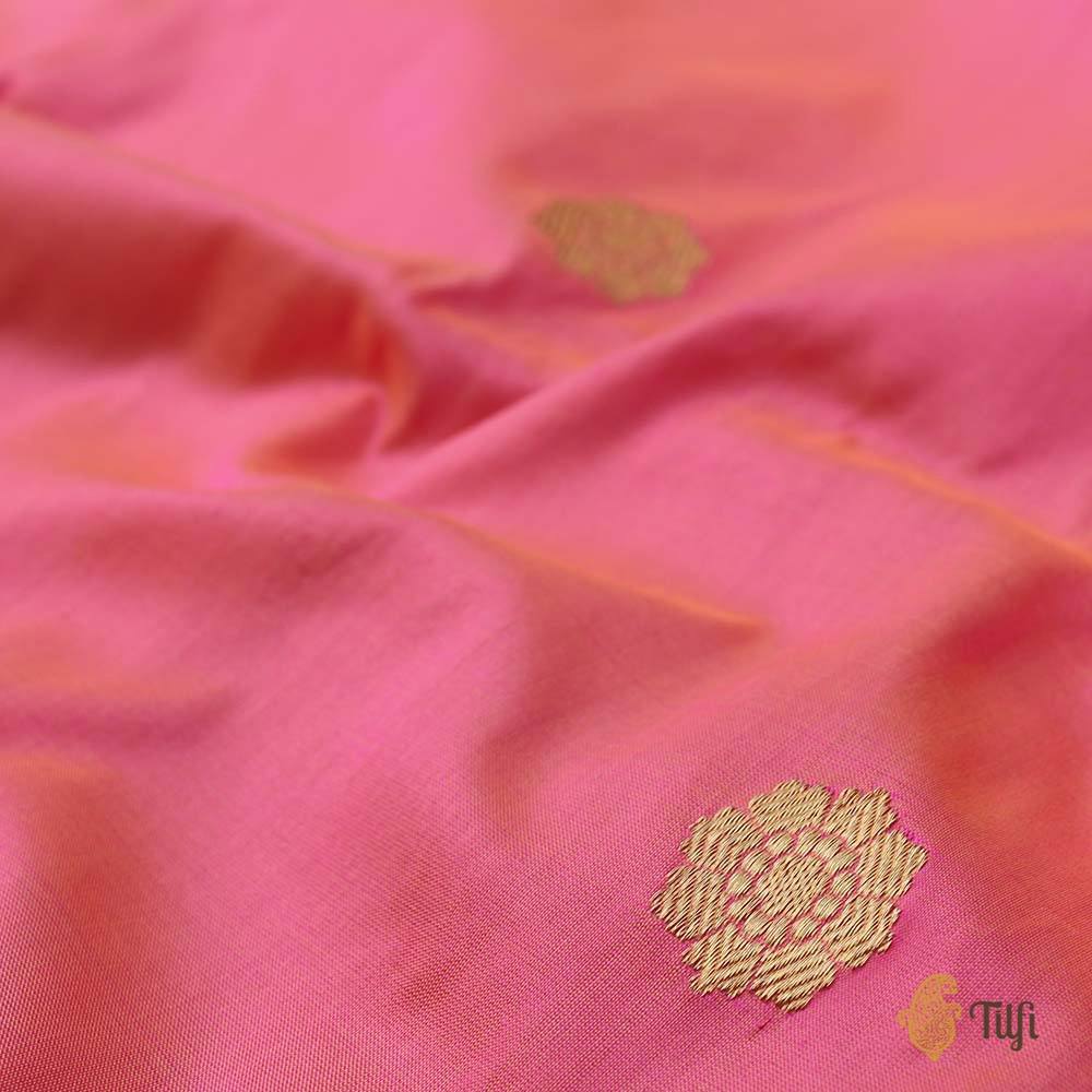 Light Yellow-Gulabi Pink Pure Katan Silk Banarasi Handloom Dupatta