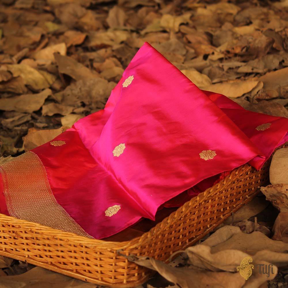 Red-Gulabi Pink Pure Katan Silk Banarasi Handloom Dupatta
