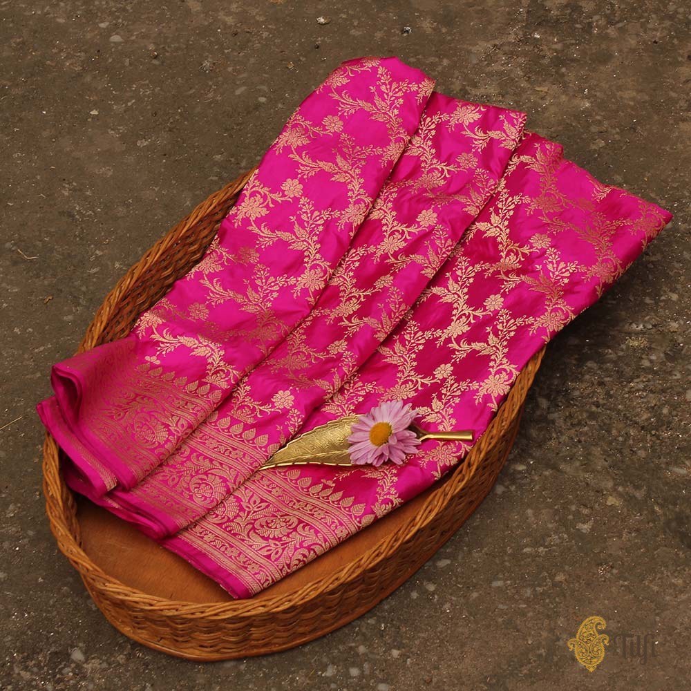 Gulabi Pink Pure Katan Silk Kadwa Jangla Handloom Dupatta