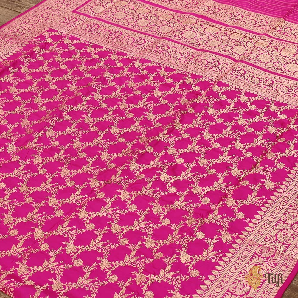 Gulabi Pink Pure Katan Silk Kadwa Jangla Handloom Dupatta